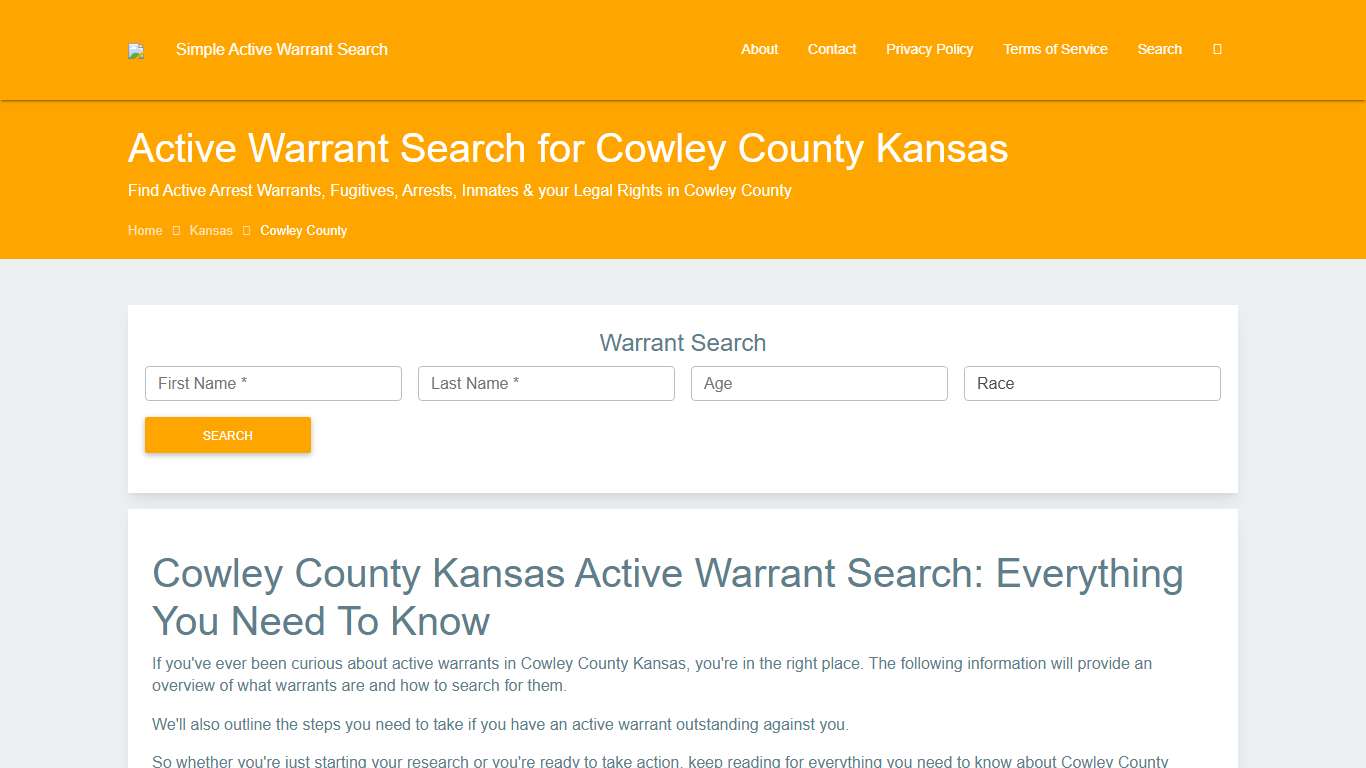 Active Warrant Search in Cowley County Kansas - Outstanding Warrants